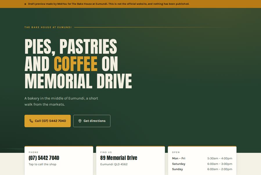 Free sample homepage we built for The Bake House